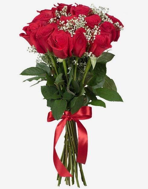 Bouquet de roses et gypsophiles